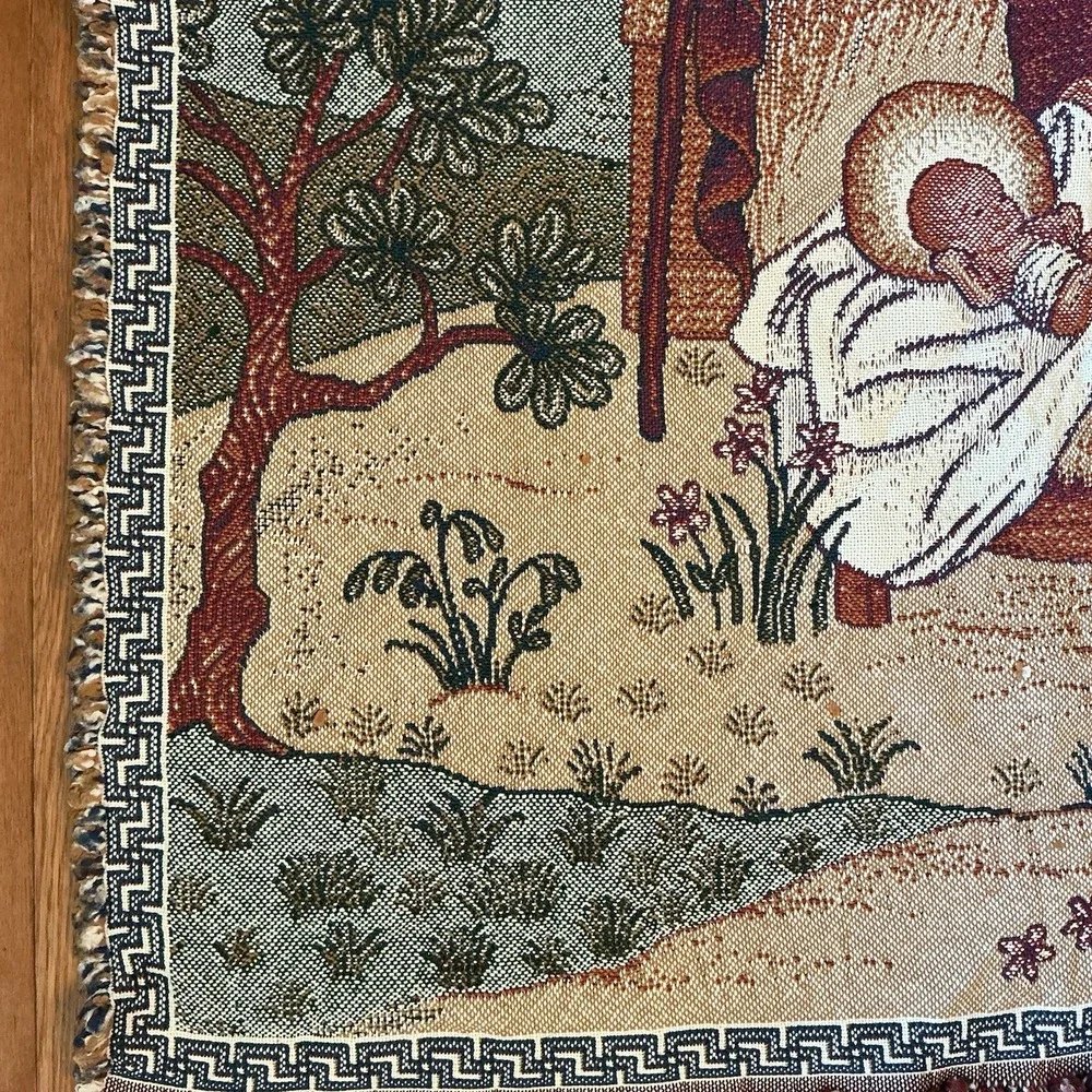 Nativity Throw Blanket 58x52 Christmas Bethlehem Jesus Woven Tapestry Religious